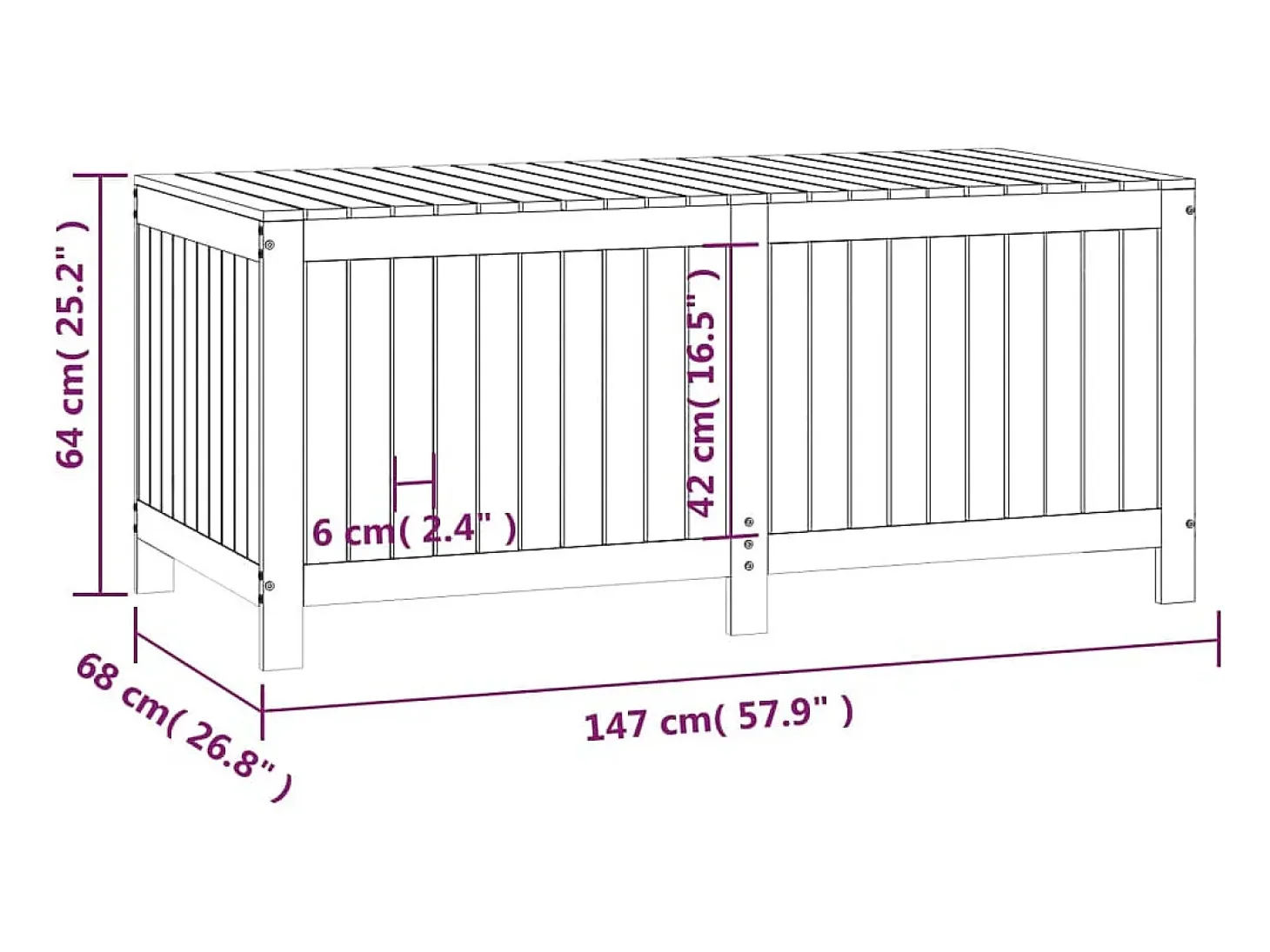 Caixa de arrumação jardim 147x68x64 cm pinho maciço branco