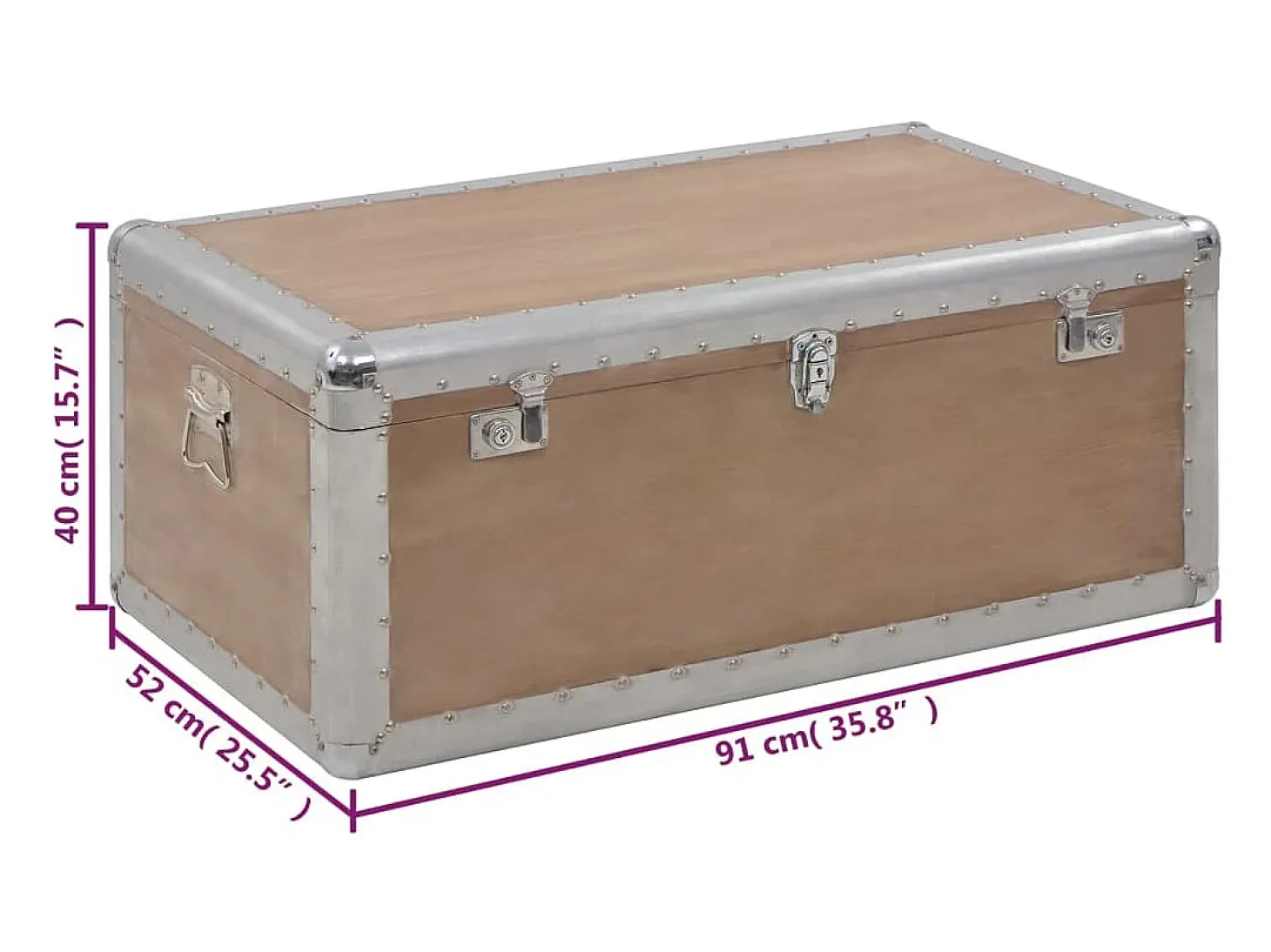 Caixa de arrumação madeira de abeto maciça 91x52x40 cm castanho