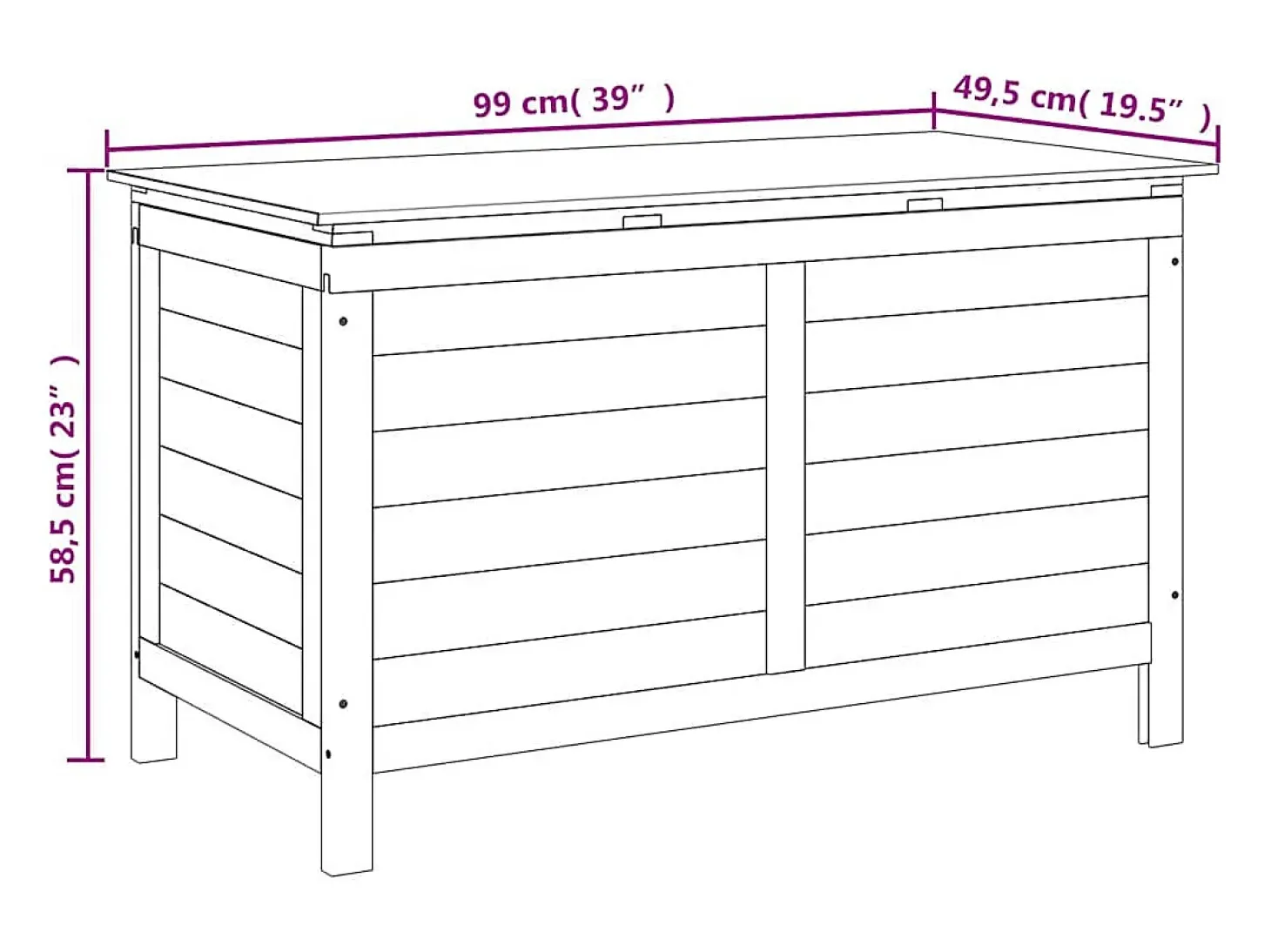 Caixa de arrumação p/ jardim 99x49,5x58,5cm abeto maciço branco