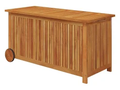 Caixa de arrumação p/ jardim c/ rodas 113x50x58cm acácia maciça