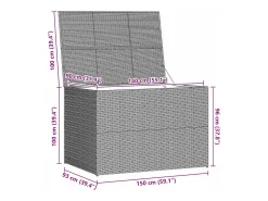 Caixa de arrumação para jardim 150x100x100 cm vime PE cinzento