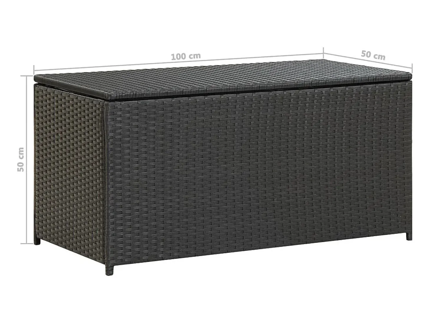 Caixa de arrumação para jardim 100x50x50 cm vime PE preto