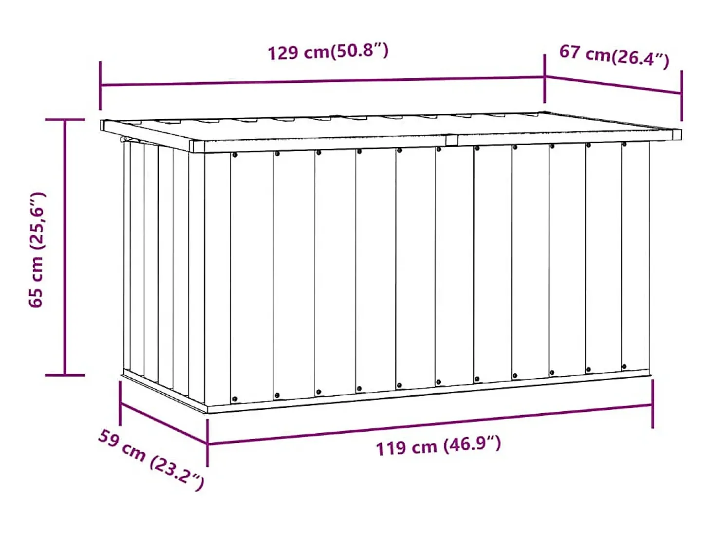 Caixa de arrumação para jardim 129x67x65 cm cinzento