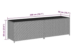 Caixa de arrumação para jardim 200x50x60 cm vime PE cinzento