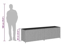 Caixa de arrumação para jardim 200x50x60 cm vime PE cinzento