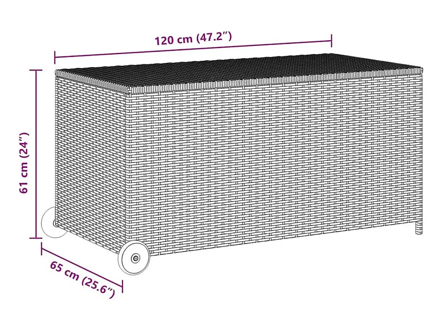 Caixa de arrumação para jardim 120x65x61 cm vime PE preto