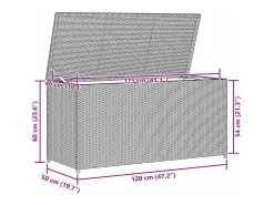 Caixa de arrumação para jardim 120x50x60 cm vime PE cinzento