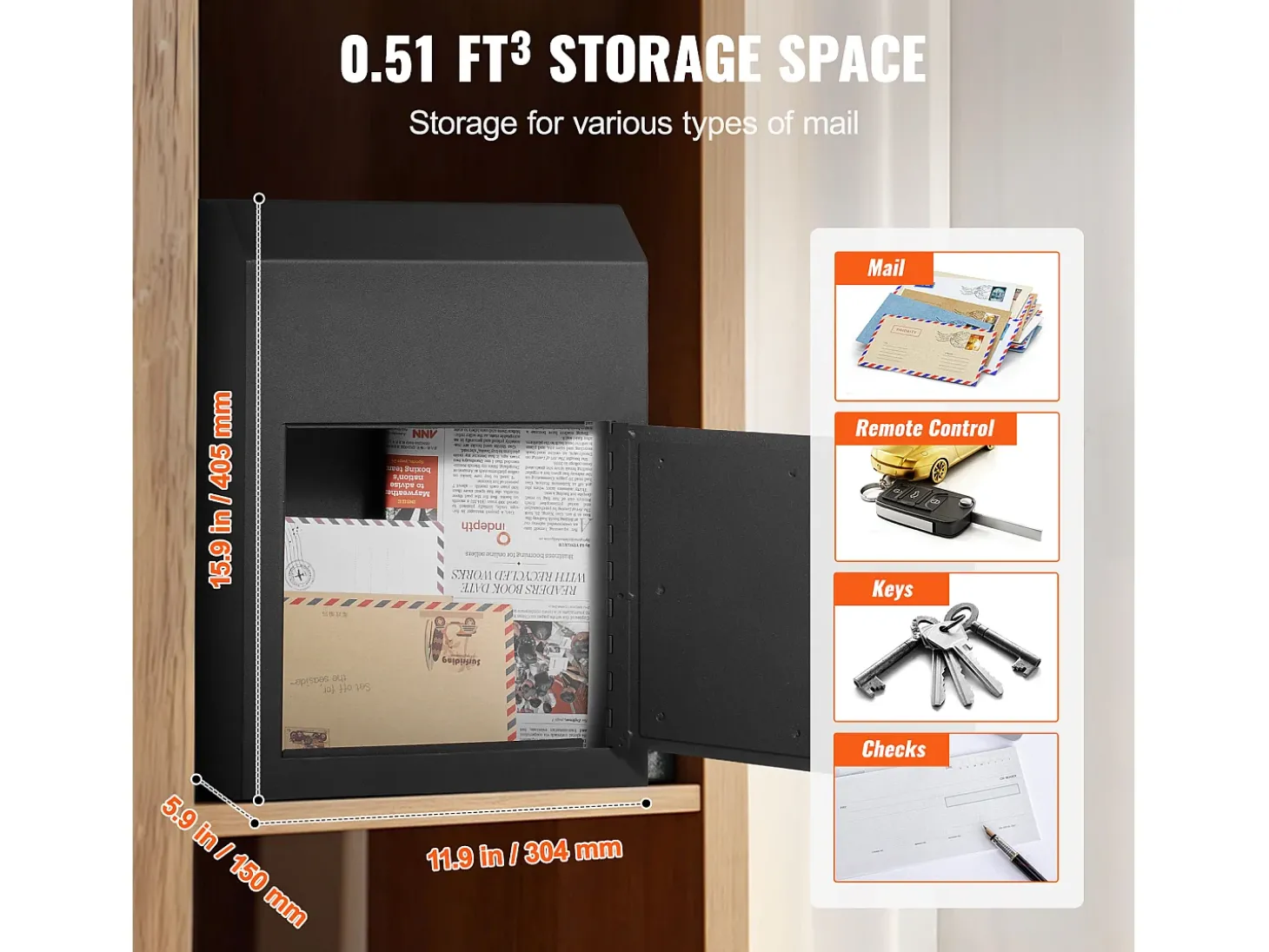 Caixa de Correio com Chave SucceBuy Through the Door 30,5 x 15,2 x 40,6 cm, Caixa de Correio com Fechadura, Preta