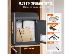 Caixa de Correio Com Chave Através da Porta SucceBuy, Fechadura de Combinacao, Cinza Escuro – Armazenamento Seguro e Elegante do Correio
