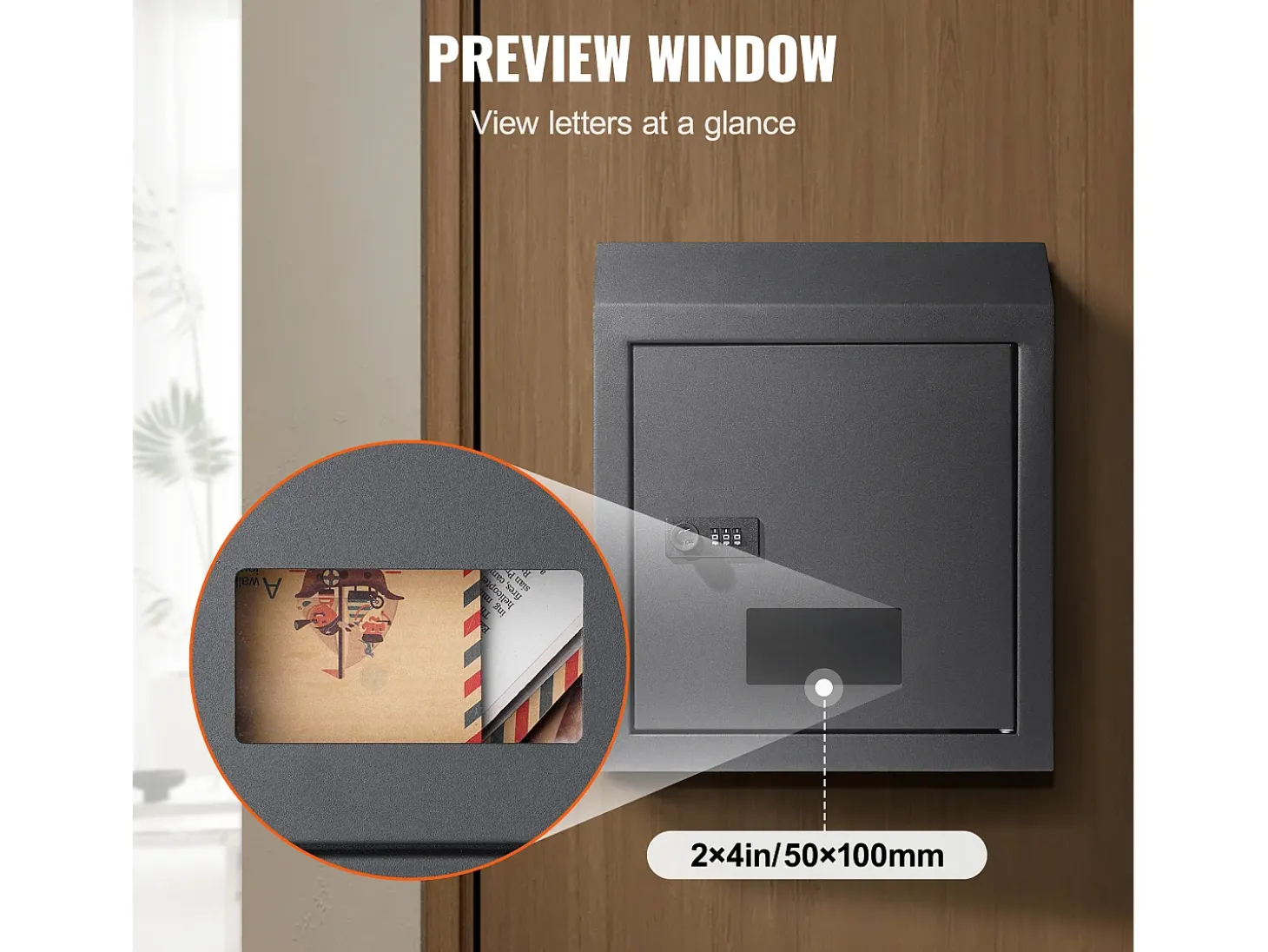 Caixa de Correio Com Chave Através da Porta SucceBuy, Fechadura de Combinacao, Cinza Escuro – Armazenamento Seguro e Elegante do Correio