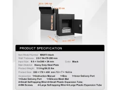 Caixa de Correio de Parede SucceBuy – Aço Robusto, 33x18x43 cm, Fechadura de Combinacao, Preto – Armazenamento Seguro de Correio