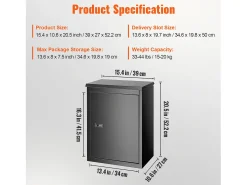 Caixa de Encomendas, SucceBuy Caixa de Entrega de Encomendas para Exterior 39 x 27 x 52,2 cm com Fechadura com Código