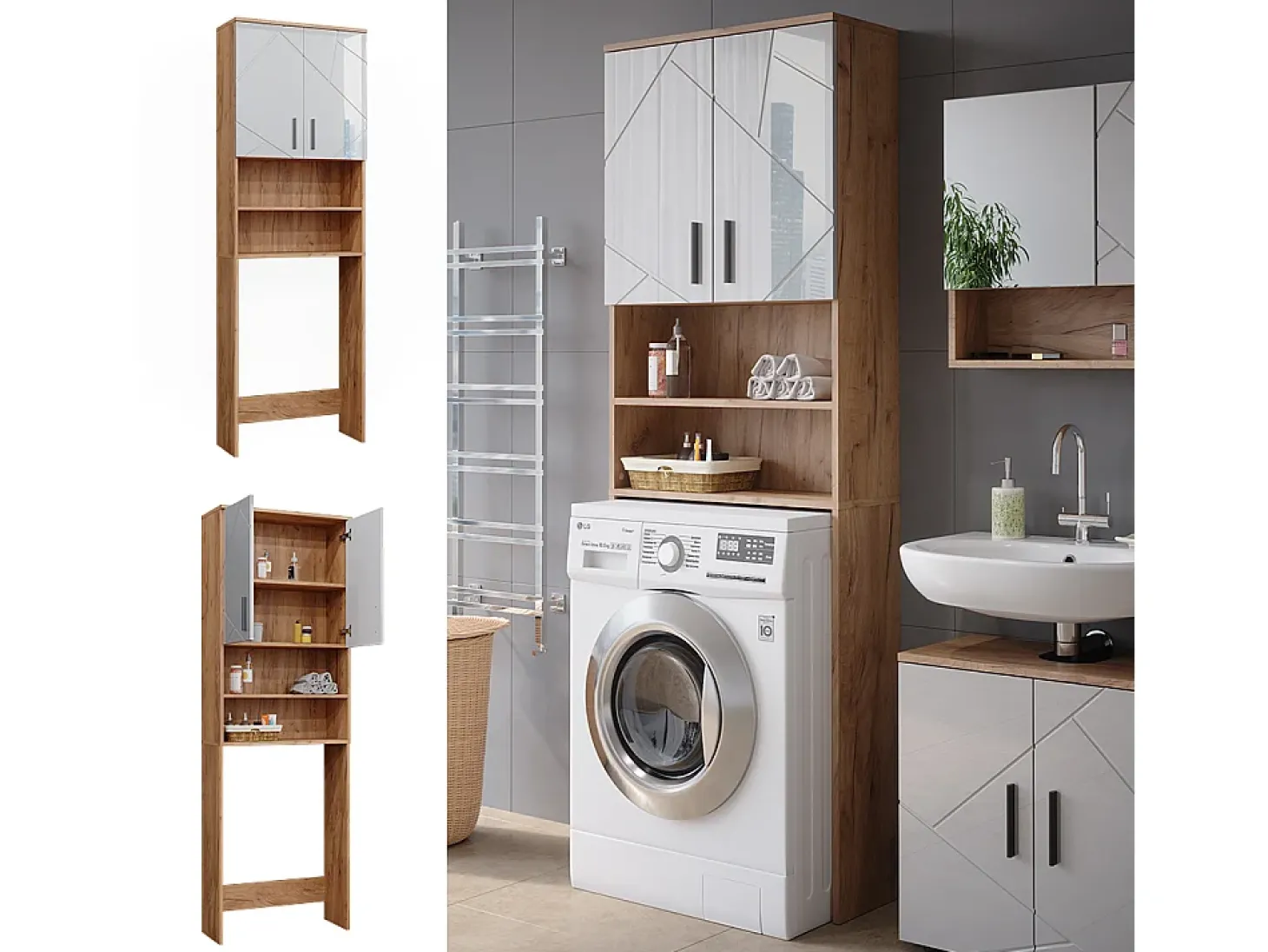 Caixa de tejadilho branco alto brilho/carvalho goldkraft 64x26x190.5 irma