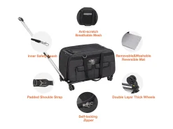 Caixa de Transporte para Gatos com Rodas SucceBuy com Pega, Capacidade para 16 KG, Preta