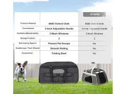 Caixa de Transporte para Gatos com Rodas SucceBuy com Pega, Capacidade para 16 KG, Preta