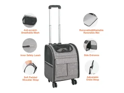 Caixa de Transporte para Gatos com Rodas SucceBuy, Caixa de Transporte para Animais de Estimação com Rodas, 8 KG, Cinzento