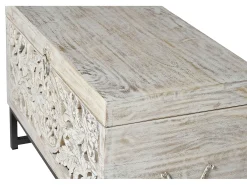 Caixa em manguier e pés em metal branco vieilli