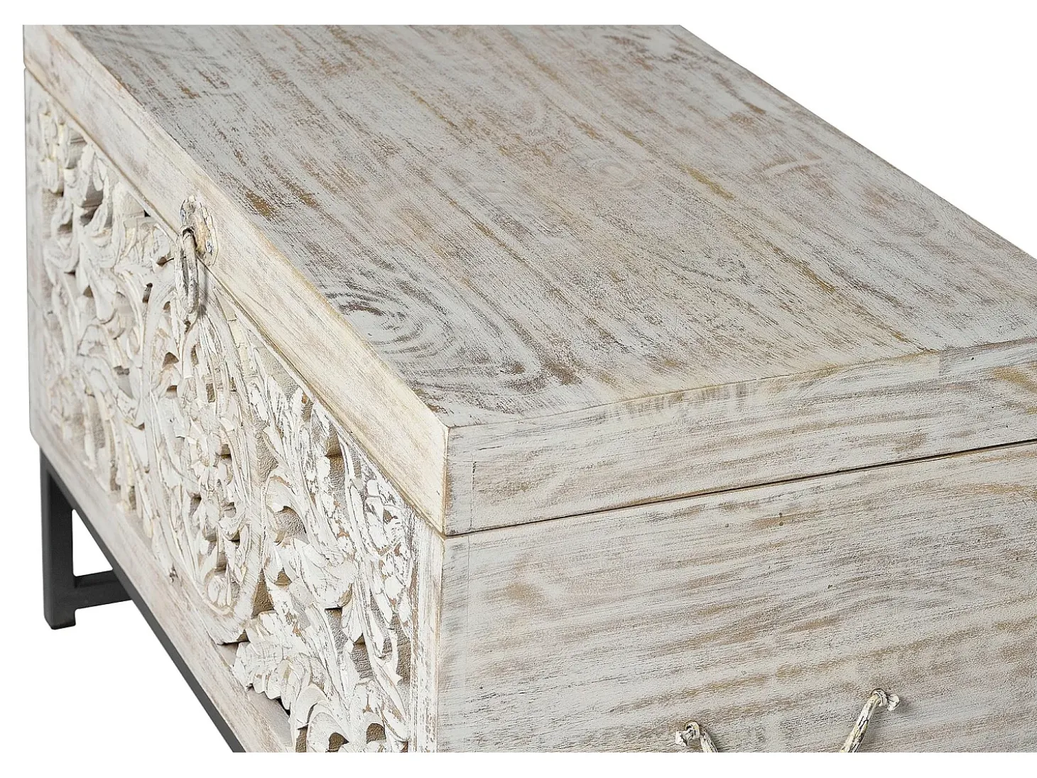 Caixa em manguier e pés em metal branco vieilli