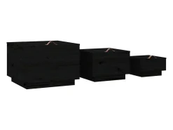 Caixas de arrumação com tampas 3 pcs pinho maciço preto
