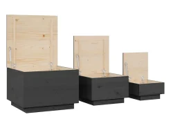 Caixas de arrumação com tampas 3 pcs pinho maciço cinza