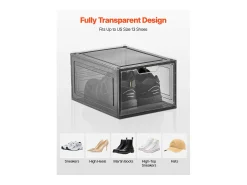 Caixas para Sapatos Empilháveis SucceBuy, Conjunto de 9, Arrumação de Sapatos até ao Tamanho 13 dos EUA, em Plástico, para Arrumar Botas, Preto Transparente