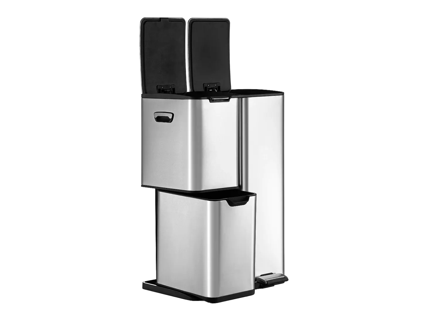 Caixote de reciclagem pedal em inox, 3 compartimentos, 60L - DUMEO