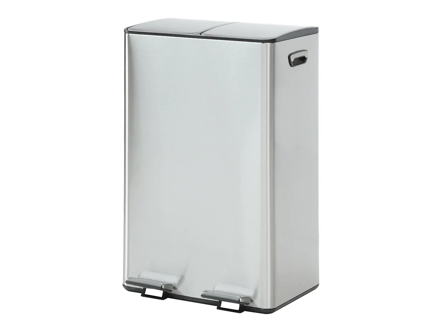 caixote do lixo de reciclagem de pedal em inox, 2 compartimentos de 30L, Cromado, GANEM
