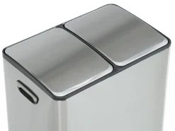 caixote do lixo de reciclagem de pedal em inox, 2 compartimentos de 30L, Cromado, GANEM