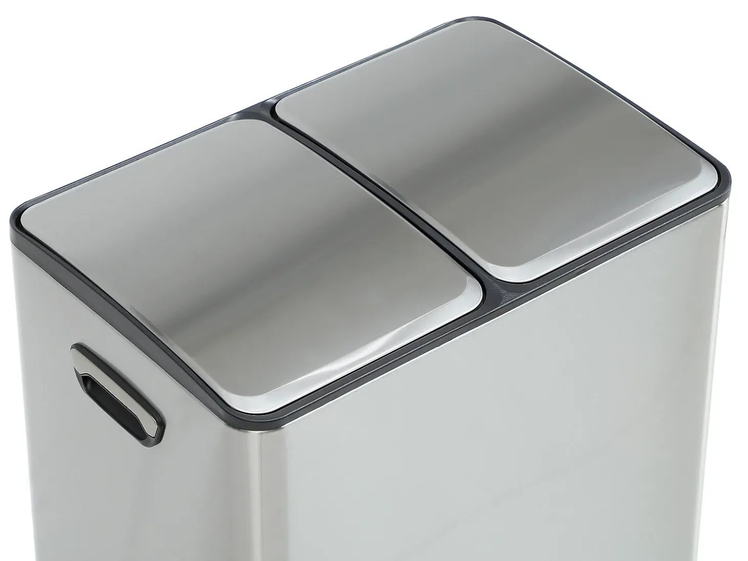 caixote do lixo de reciclagem de pedal em inox, 2 compartimentos de 30L, Cromado, GANEM