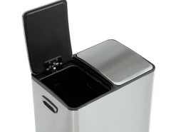 caixote do lixo de reciclagem de pedal em inox, 2 compartimentos de 30L, Cromado, GANEM