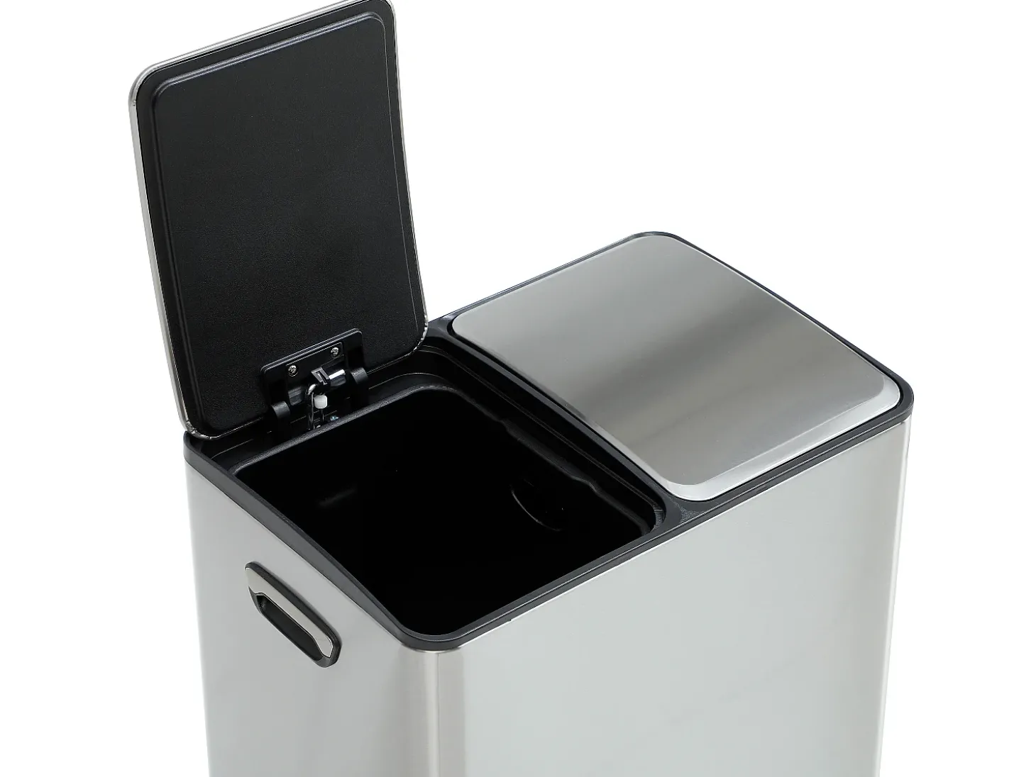 caixote do lixo de reciclagem de pedal em inox, 2 compartimentos de 30L, Cromado, GANEM
