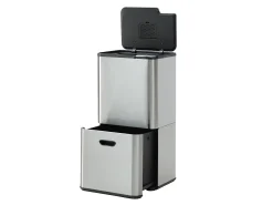 Caixote do lixo de triagem anti-marcas 60L em inox, 2 compartimentos, ZAMILO
