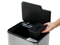 Caixote do lixo de triagem anti-marcas 60L em inox, 2 compartimentos, ZAMILO
