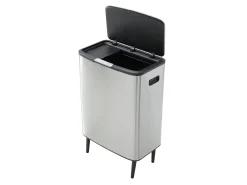 Caixote do lixo de triagem anti-marcas com pé, 60L + 5L, Aço Inox, 2 compartimentos, DRAVIK