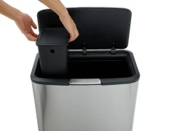 Caixote do lixo de triagem anti-marcas com pé, 60L + 5L, Aço Inox, 2 compartimentos, DRAVIK