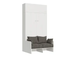 Cama 140 Sofà Kentaro Branco Cinza com móvel de parede articulado