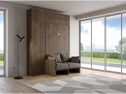 Cama 140 Sofà Kentaro Noce com coluna - móvel suspenso - móvel suspenso acima da coluna