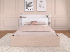 Cama 140 x 190/200 cm com 4 gavetas cor natural e branco + sommier - TILONIDE