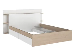 Cama 140 x 190/200 cm com 4 gavetas cor natural e branco + sommier - TILONIDE