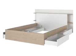 Cama 140 x 190/200 cm com 4 gavetas cor natural e branco + sommier - TILONIDE