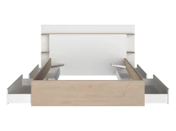 Cama 140 x 190/200 cm com 4 gavetas cor natural e branco + sommier - TILONIDE