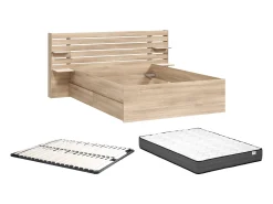 Cama 140 x 200 cm com 4 gavetas cor natural + estrado + colchão - TENALIA