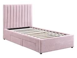 Cama 90 x 190 cm com 2 gavetas em tecido rosa - SARAH