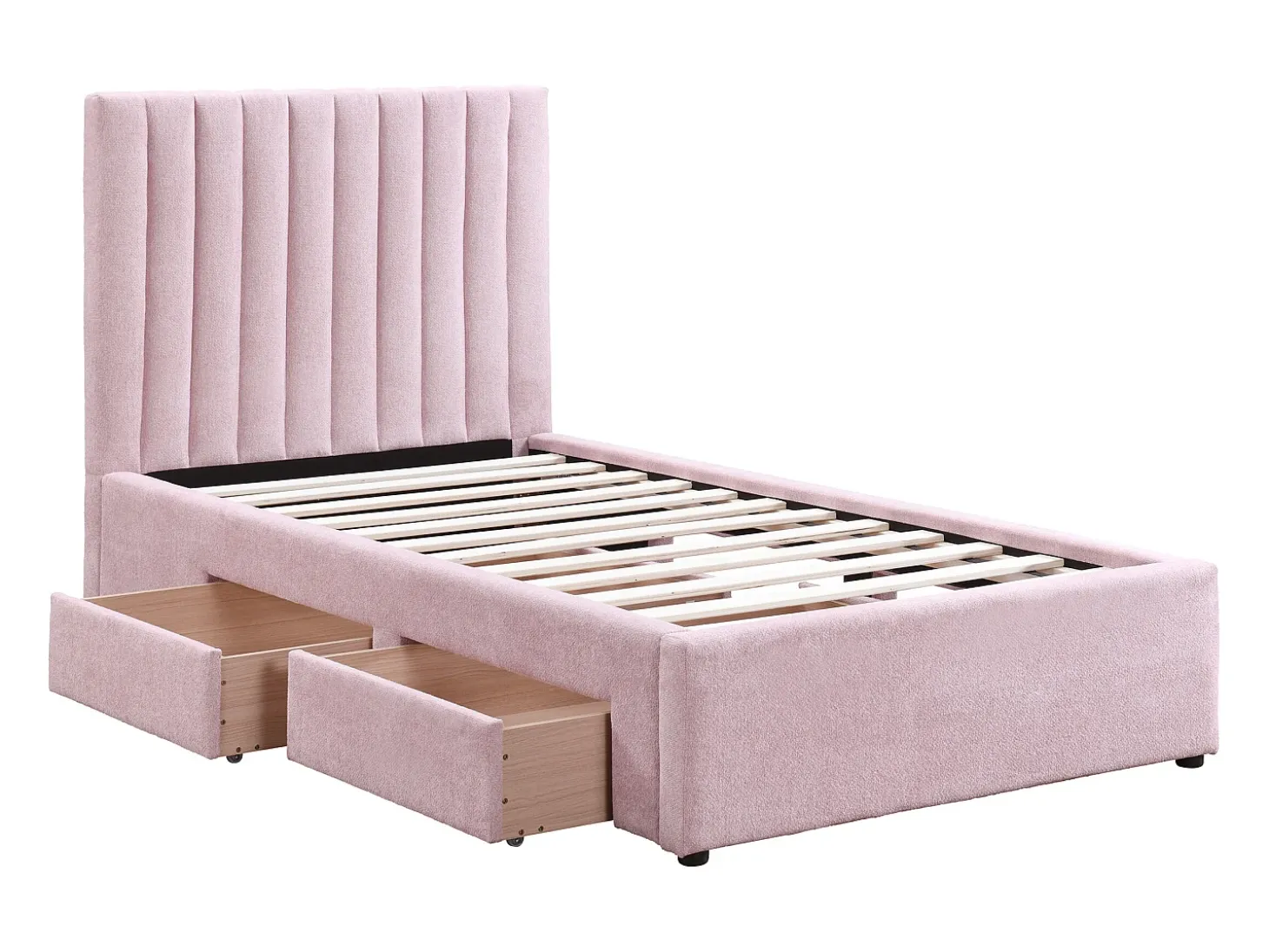 Cama 90 x 190 cm com 2 gavetas em tecido rosa - SARAH