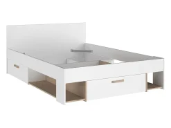 Cama 140 x 190/200 cm com arrumação branco e natural + sommier + colchão KINSELIA
