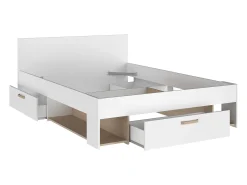 Cama 140 x 190/200 cm com arrumação branco e natural + sommier + colchão KINSELIA