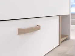 Cama 140 x 190/200 cm com arrumação branco e natural + sommier + colchão KINSELIA