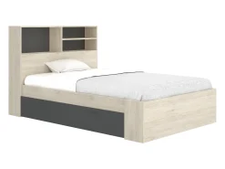 Cama 120 x 190 cm com arrumação em cor natural e antracite - VARDIEL