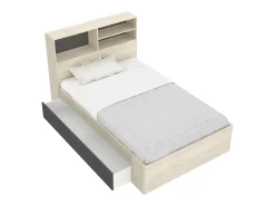 Cama 120 x 190 cm com arrumação em cor natural e antracite - VARDIEL