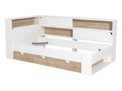 Cama 90 x 190 cm com arrumação em cores branco e natural + estrado - TAMADU